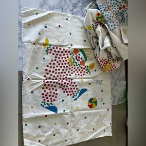 Vintage Clown Pillowcase and Sheet. STAINED. READ.